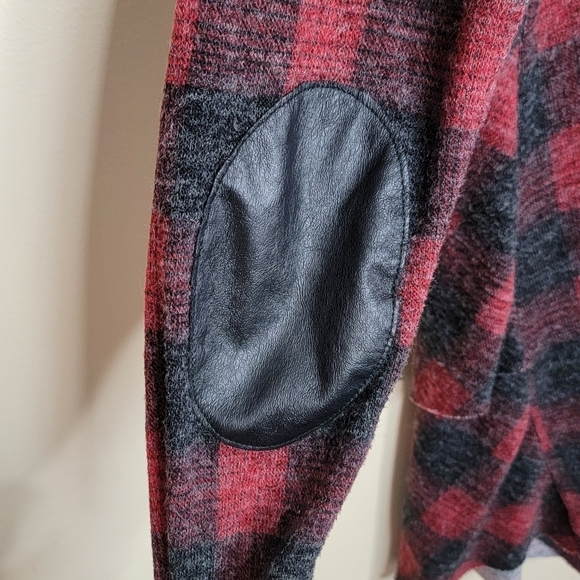 Dotty | Womens Red Black Plaid Cascade Tiered Open Front Cardigan Small - Picture 5 of 7
